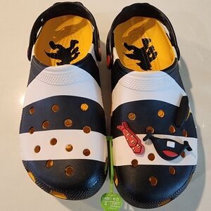 CROCS Black and White Clogs with Fun Accents